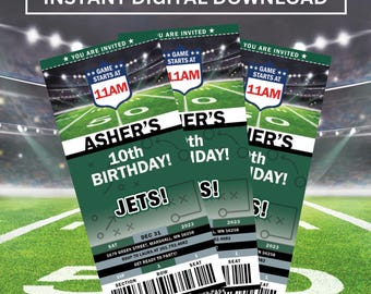New York Jets Birthday Party Invitation, Football Party, Sports Ticket Invitation, Digital Download, Editable