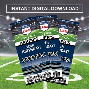 Invito per festa di compleanno dei Dallas Cowboys, festa di football, invito per biglietti sportivi, download digitale, modificabile