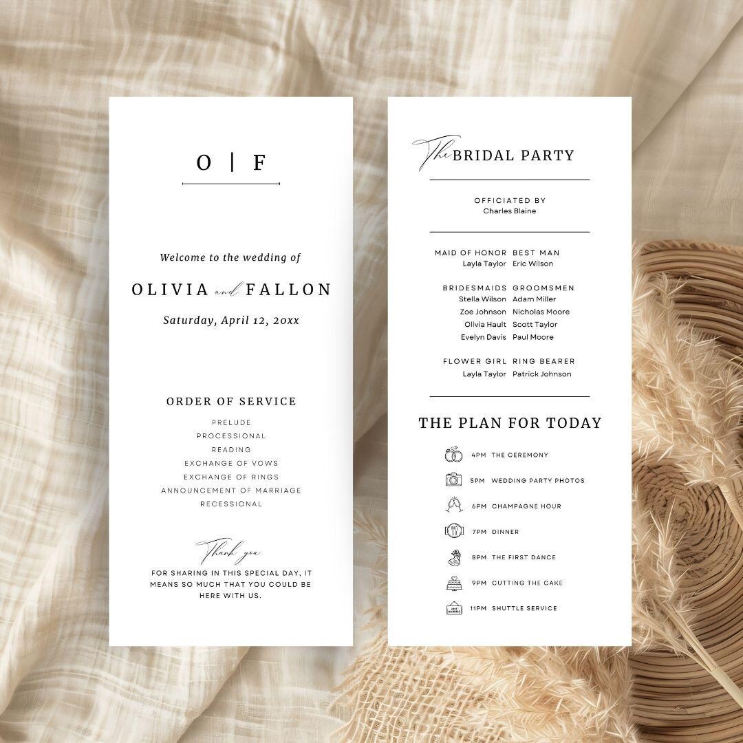 Modern Wedding Program Template, DIY Ceremony Program Card, Instant ...