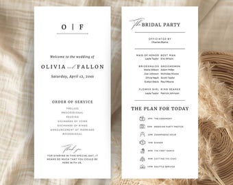 Modern Wedding Program Template, DIY Ceremony Program Card, Instant Download, Editable in Canva, TD01