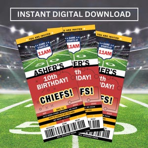 Kansas City Chiefs Birthday Party Invitation, Football Party, Sports Ticket Invitation, Digital Download, Editable