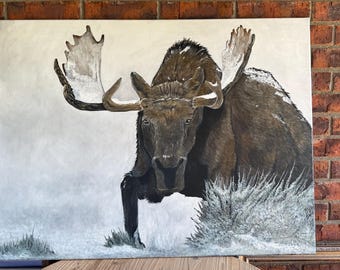 Pintura original de un alce macho sobre lienzo en acrílico de la artista de Arkansas Leah J Smith
