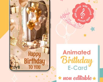 Animated Birthday Card | Gold Digital Greeting | E-Card for Him or Her | Instant Download | Happy Birthday Video Card | Birthday card | Card
