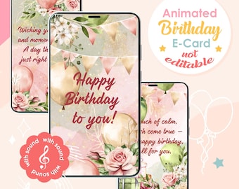 Animated Watercolor Birthday Card For Her | Digital Video Greeting with Music | Aesthetic Pastel eCard Gift for Women, Text Message Friendly