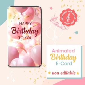 Cartão de Aniversário Animado | Saudação Digital de Aniversário | Enviar via Messenger | Sem Edição | Download Instantâneo | Cartão Eletrônico de Feliz Aniversário