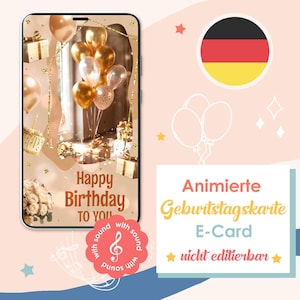 Animierte Geburtstagskarte, Digitale Grußkarte, Sofort-Download, Geburtstagsvideo, Geburtstagskarte, Animated Birthday Card -German Version
