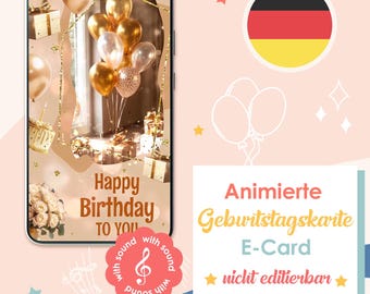 Animierte Geburtstagskarte, Digitale Grußkarte, Sofort-Download, Geburtstagsvideo, Geburtstagskarte, animowana kartka urodzinowa - wersja niemiecka