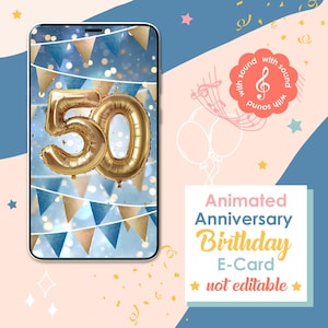 Tarjeta electrónica animada de 50 cumpleaños para él, tarjeta de felicitación digital para hombre, tarjeta de video de aniversario, no editable, descarga instantánea, tarjeta electrónica de cumpleaños
