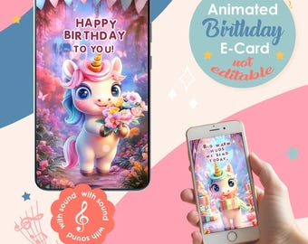 Animated Unicorn Birthday Greeting Card MP4 | Instant Digital Ecard for Her & Kids | Fun Magical Video | egift for LDR | gift via Messenger