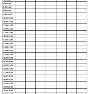 May include: A weekly planner with a blank grid for scheduling appointments and tasks. The planner is divided into days of the week, from Monday to Sunday, and includes time slots from 7:00 AM to 11:00 PM.