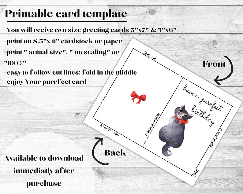 Cute Cat Birthday Card Printable - Etsy