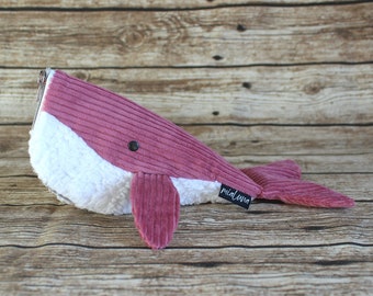 Whale Pencil Case Pencil Case Bag Pink White Corduroy / Teddy Plush #9