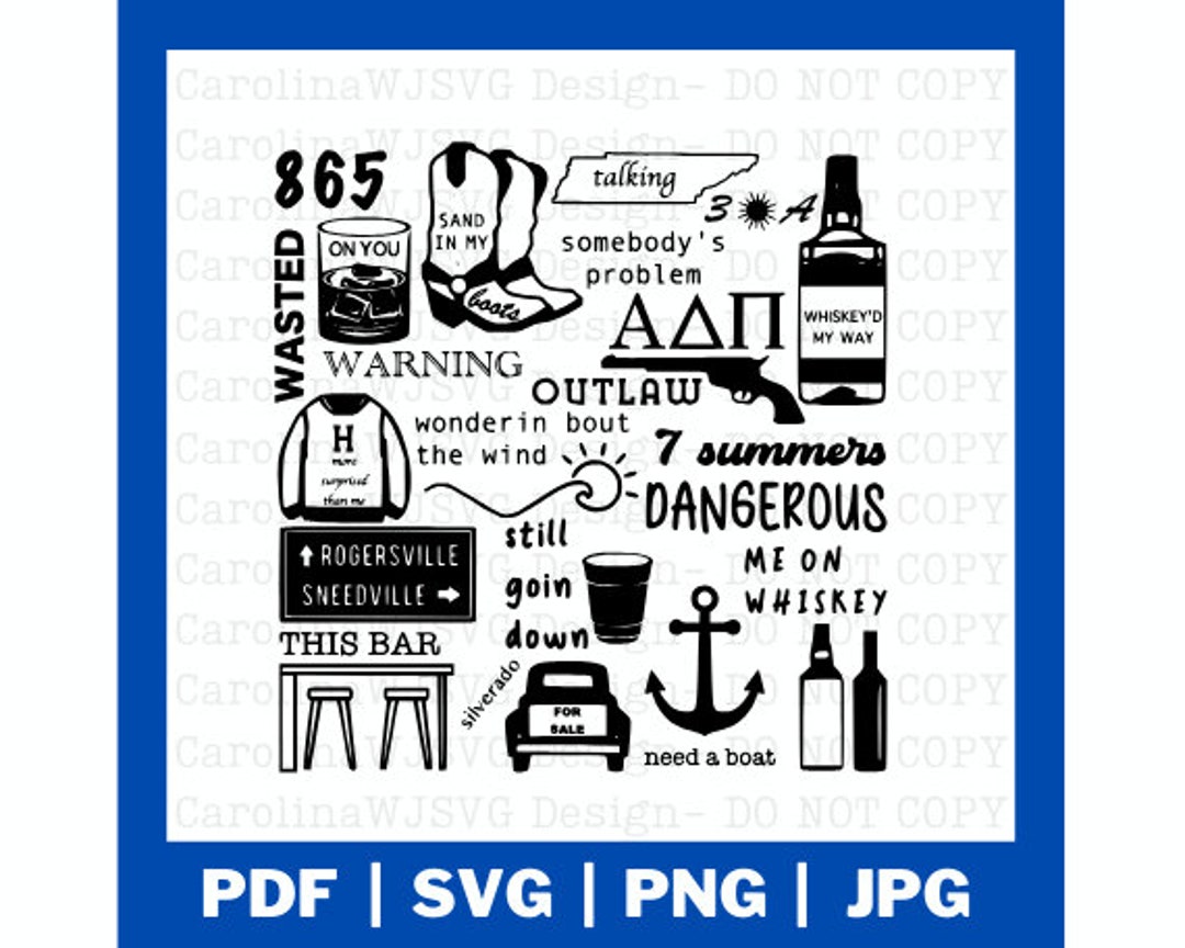 Country Music Song Mashup Design Whiskey Glasses Tennessee Etsy