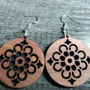 CEDAR WOOD EARRINGS, laser cut earrings