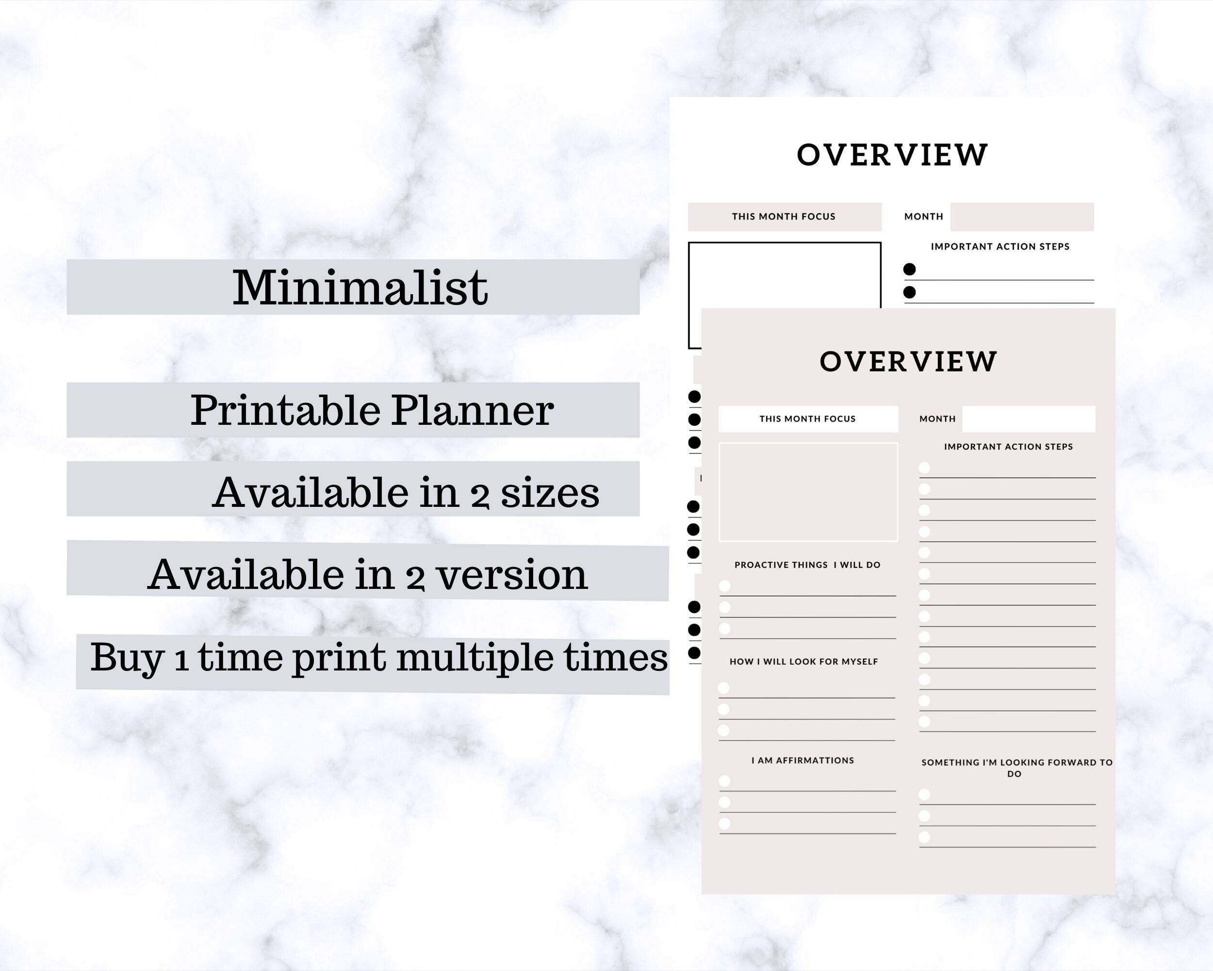 Monthly Overview Printable Overview Planner A4 US Letter Instant Monthly Overview Printable Overview Planner A4 US Letter Instant