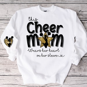 This Cheer Mom Wears Her Heart On Her Sleeve/ 2 PNG Files/ DTF/ Sublimation/ Tshirt Design