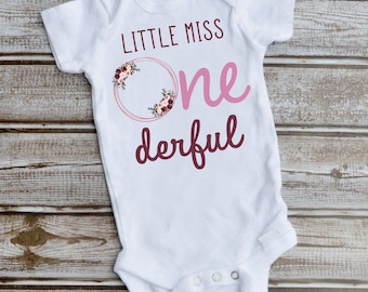 Little Miss Onederful/ first birthday tshirt design/ digital download PNG for sublimation or DTF
