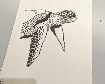 Sea Turtle Linoleum Block Relief Print