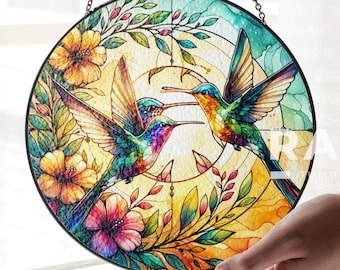 Atrapasueños de colibrí y flores, vitrales, arte de pared para colgar en la ventana, decoración de interiores, regalos para mujeres y amantes, atrapasol, regalo para el Día de la Madre
