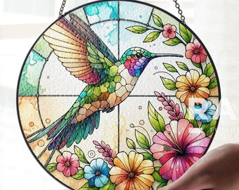 Atrapasueños de colibrí y flores, vitrales, arte de pared para colgar en la ventana, decoración de interiores, regalos para mujeres y amantes, atrapasol, regalo para el Día de la Madre