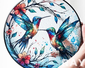 Atrapasueños de colibrí y flores, vitrales, arte de pared para colgar en la ventana, decoración de interiores, regalos para mujeres y amantes, atrapasol, regalo para el Día de la Madre