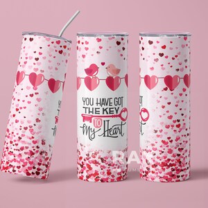 Valentine&#39;s day Tumbler, Pink Heart Design, Skinny Tumbler 20 oz Stainless steel tumbler, Valentine Love quote, Seamless Sublimation