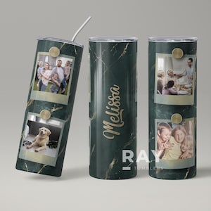 Personalizowany kubek ze zdjęciem, kubek ze zdjęciem, personalizuj kubek ze zdjęciem, dodaj swój tekst, marmurowy wzór Poloroid, 20-uncjowy chudy kubek