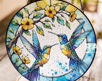 Atrapasueños de colibrí y flores, vitrales, arte de pared para colgar en la ventana, decoración de interiores, regalos para mujeres y amantes, atrapasol, regalo para el Día de la Madre