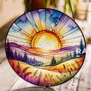 Landscape Mountain Range Suncatcher Stained Glass Wall Art Window Hanging Indoor Decor Gift for Women Lover Sun Catcher Gift for Mothers Day