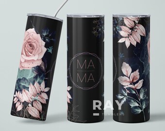 Bicchiere in acciaio inossidabile Mama, motivo floreale rosa, 20 oz
