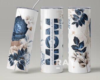 Personalized Mom Tumbler with Kids Names, Floral 20 oz Skinny Tumbler