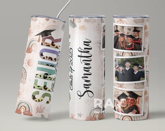 Personalisierter Abschlussbecher, benutzerdefiniertes Foto, Klasse von 2023, 20 Unzen Skinny Tumbler