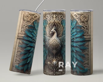 3D Peacock Tumbler, 20 oz Skinny Tumbler, Spring Tumbler, Regalo per le donne, Regalo per lei, Pavone con piume, Design tumbler per uccelli