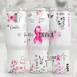 Breast Cancer Warrior Tumbler 40oz With Handle Survivor Stainless Steel Tumbler With Lid and Straw Cancer Fighter Cup Tumbler with Straw