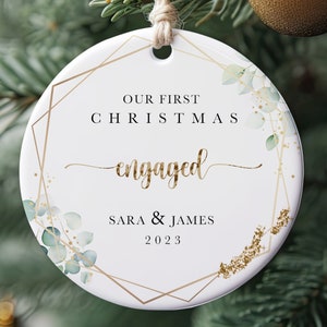 Personalized First Christmas Ornament, Custom Engaged Couple Ceramic Ornament Decoration, Couples Keepsake, Christmas Tree Decoration