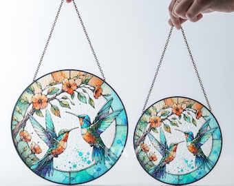 BOXCASA Acchiappasole In Vetro Colorato: Decorazione Floreale Con Colibrì Da Appendere Alla Finestra. Regalo Originale Per Gli Amanti Degli Uccelli E Della Natura (Rosa)