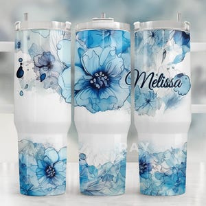Personalised 40 oz Flower Tumbler with Handle, lid and Straw, Custom 40oz Floral Cup, Gift For Her, 40oz Cup Floral Tumbler with Straw