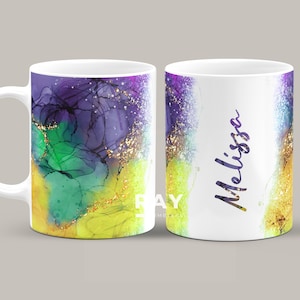 Personalized Mardi Gras Mug, Marble Pattern, Mardi Gras Mug, Mardi Gras Gift, New Orleans Mug, 11 & 15 Oz Mug, Glitter Agate Marble Mug