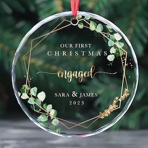 Personalized First Christmas Ornament, Custom Engaged Couple Crystal Glass Ornament Decoration, Couples Keepsake, Christmas Tree Decoration