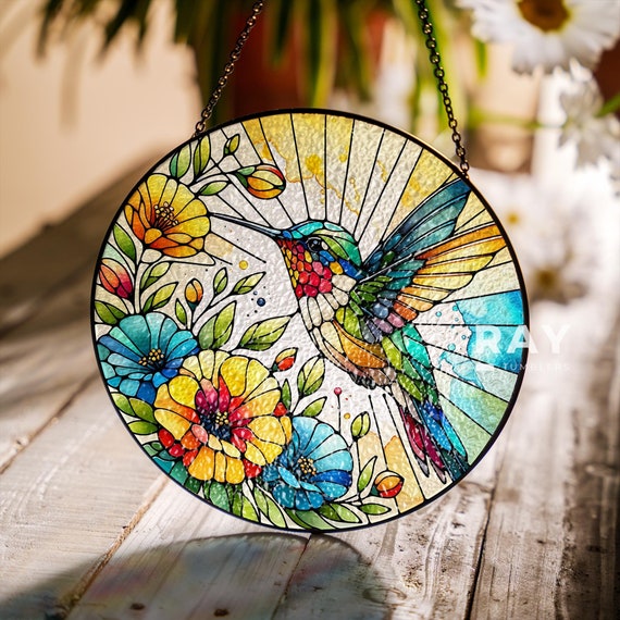 Hummingbird Stained Glass Decor For Women, Bird Lovers Suncatcher