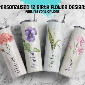 Custom Birth Flower Tumbler Personalized Tumbler With Name Gift for Her Birthday Gift Flower Tumbler for Bridemaid Gift 20 oz Skinny Tumbler