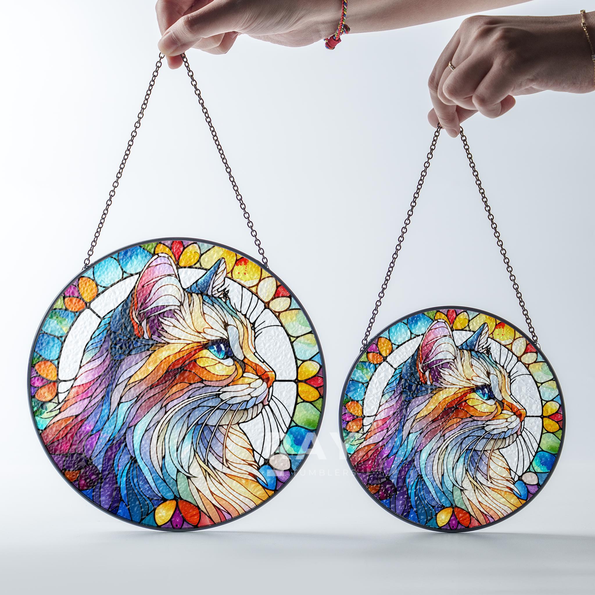 Cat Suncatcher Stained Glass Wall Art Window Hanging Indoor Decor Gifts ...