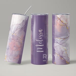 Personalized Marble Tumbler Purple Marble Tumbler Gift Custom Name Tumbler With Straw, Birthday Gift for Her, 20 oz Skinny Tumbler With Name