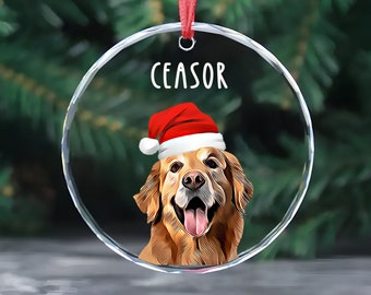 Aangepaste huisdier ornament, gepersonaliseerde hond foto ornament, huisdier eigenaar cadeau, naam van de hond, kristalglas ornament, kerstboom decoratie