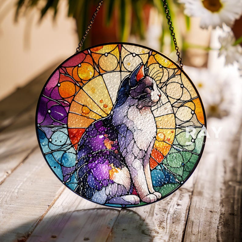 Cat Suncatcher Stained Glass Wall Art Window Hanging Indoor Decor Gifts ...