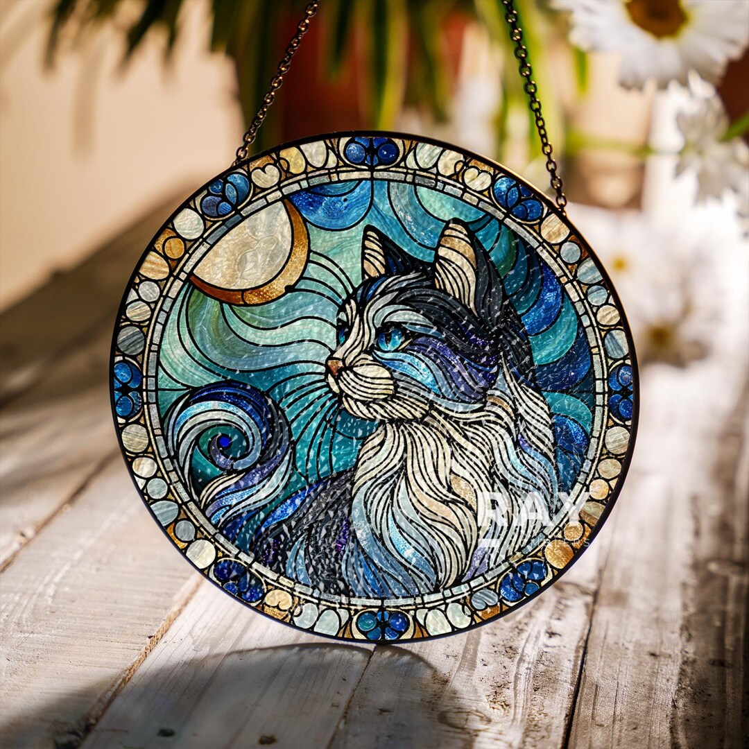 Cat Suncatcher Stained Glass Wall Art Window Hanging Indoor Decor Gifts ...