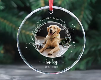 Ornement commémoratif personnalisé pour animaux de compagnie, ornement pour animaux de compagnie avec photo et nom, ornement en verre de cristal, souvenir commémoratif, décoration d’arbre de Noël