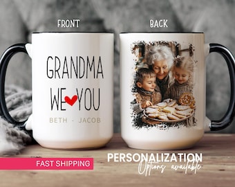 Mug photo personnalisé fête des mères pour grand-mère Nouveau cadeau grand-mère de bébé Nous t'aimons Mug photo personnalisé grand-mère cadeau petits-enfants