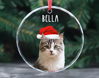 Décoration personnalisée pour animal de compagnie, décoration personnalisée avec photo de chat, cadeau pour propriétaire d'animal de compagnie, nom de chat, décoration en verre de cristal, décoration d'arbre de Noël