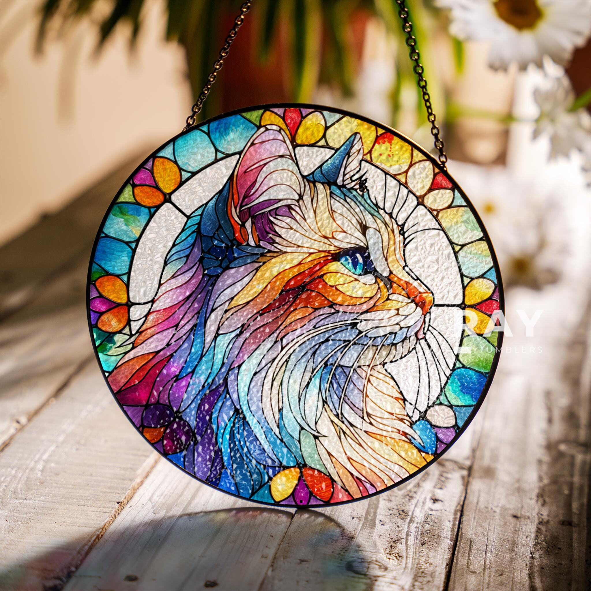 Cat Suncatcher Stained Glass Wall Art Window Hanging Indoor Decor Gifts ...